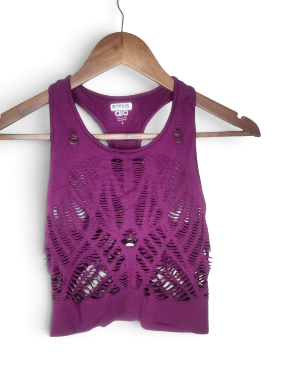 ALO YOGA Vixen Laser Cut Crop Tank Top in Juneberry Size S